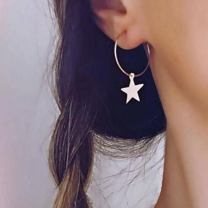 Simple Gold Silver Color Aretes Star Hoop Earrings