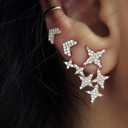 Gold Silver Stars Earrings Set